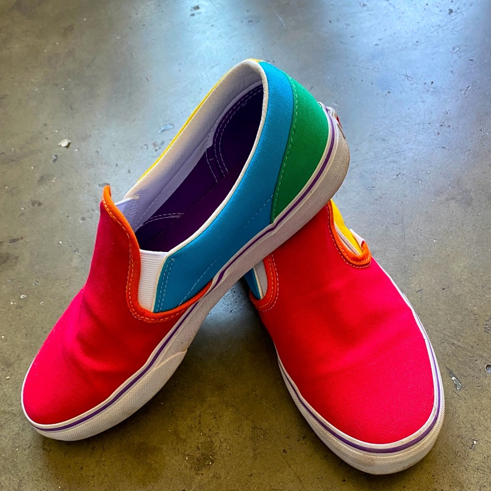 SLIP-ON Rainbow Vans. Gently used.